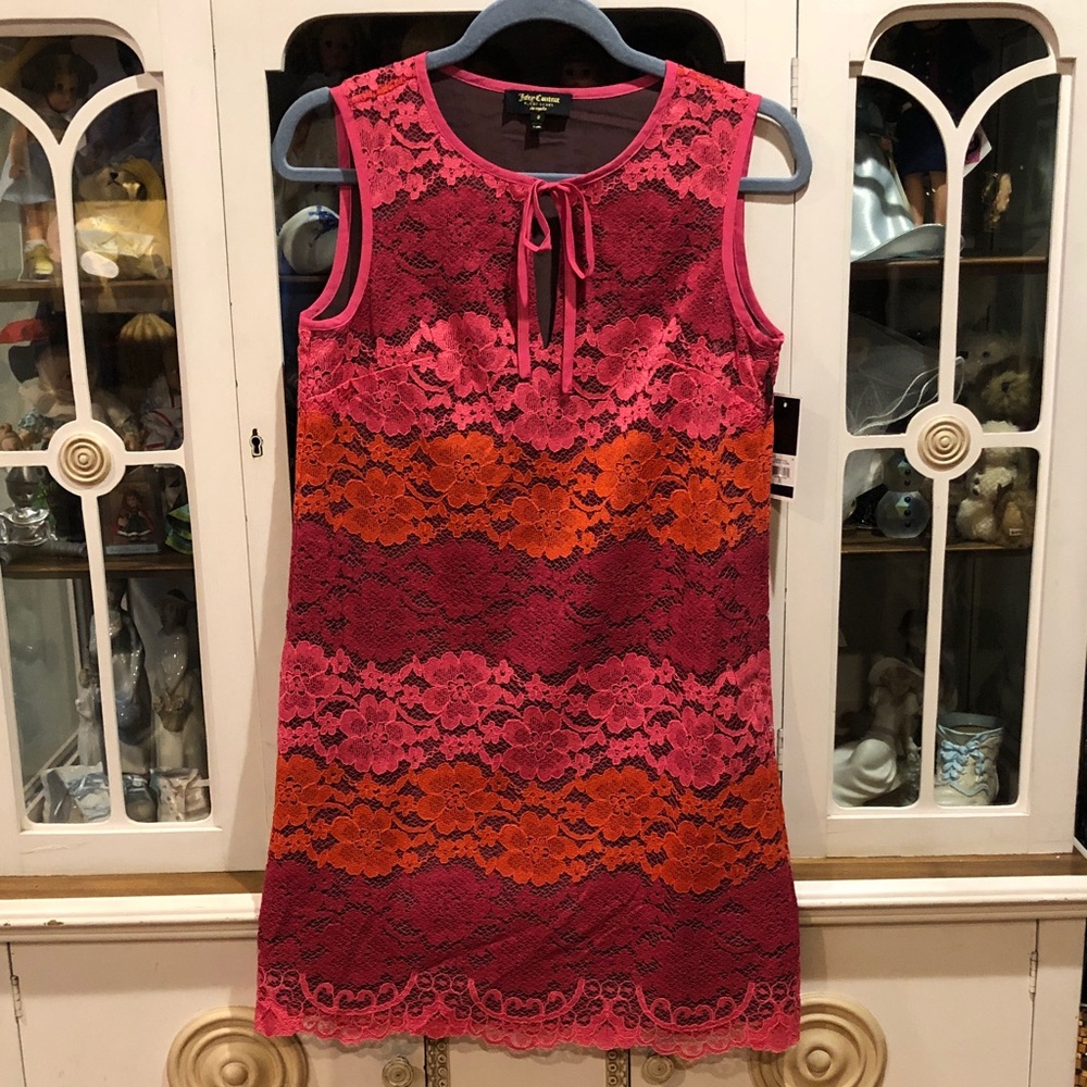 New with tag. Juicy Couture  Pink Trim Black Label Dress with Plum Body